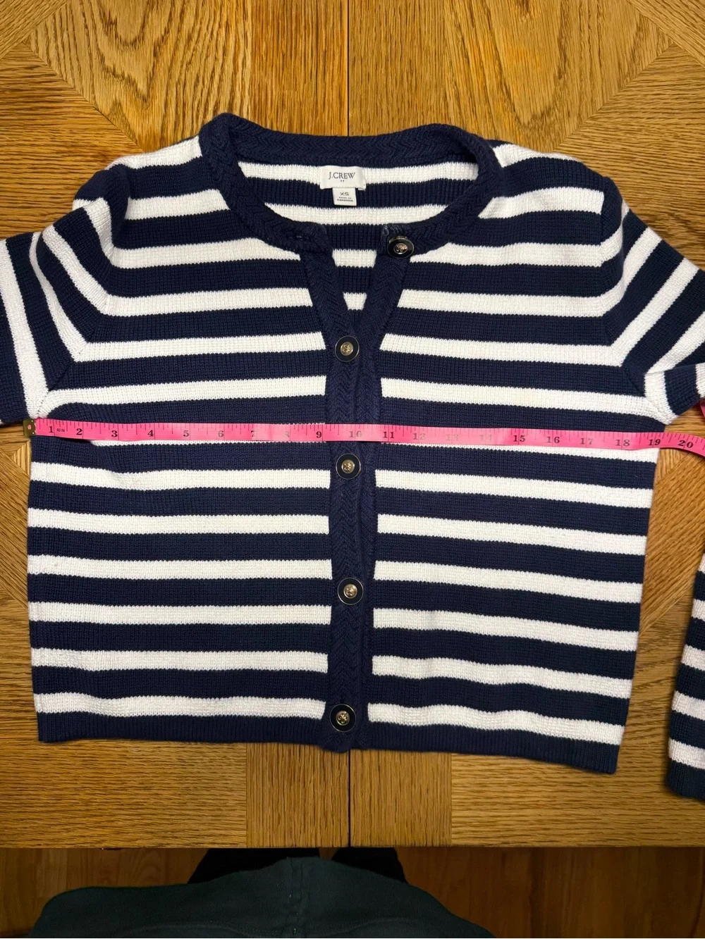 I Crew Navy and White Nautical Striped Crewneck Button Cardigan Sweater